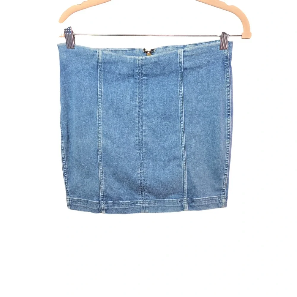 Free People Y2K Denim Mini Skirt Light Wash Blue Paneled High Rise Size 10 - Picture 2 of 9